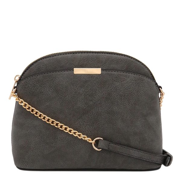 Faux Leather Solid Small Dome Crossbody Bag With Chain Strap Dark Grey ;) - Picture 1 of 7